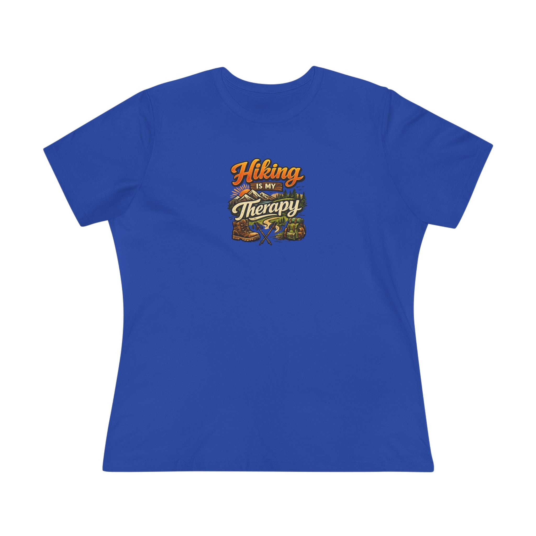 Sats and Stripes Hiking Is My Therapy Women's Shirt Funny Hiking Lover Tee  Blue