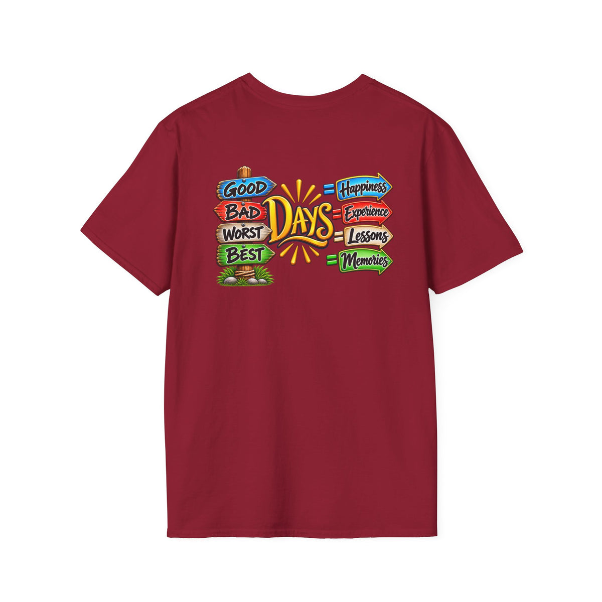 SatsandStripes.com Positive Vibes All Day Softstyle® T-Shirt – Good Days, Life Lessons & Memories Graphic Tee Cardinal Red