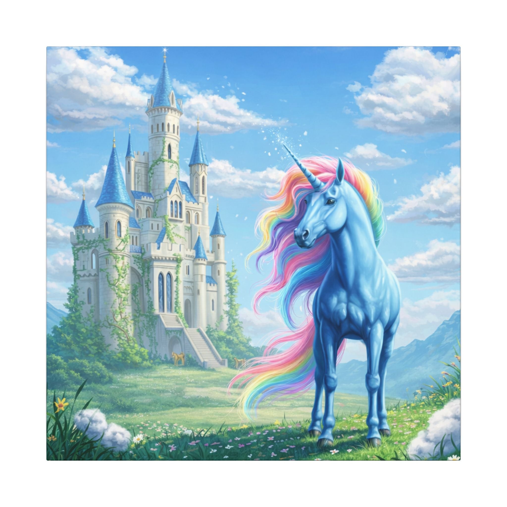 Magical Unicorn Castle Canvas Wall Art Girls Unicorn Bedroom Decor Fantasy Princess Room Wall Art 16x16 or 24x24