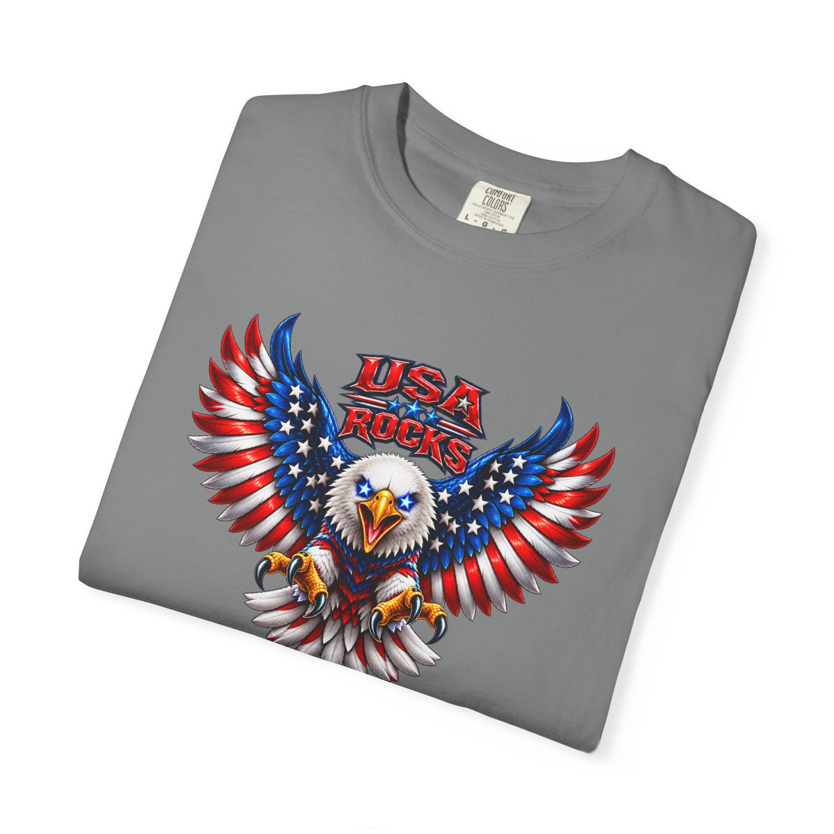 🇺🇸 USA ROCKS Garment-Dyed T-shirt– Born Free. Built Fierce. Patriotic Eagle Graphic Tee  colors - 100% cotton