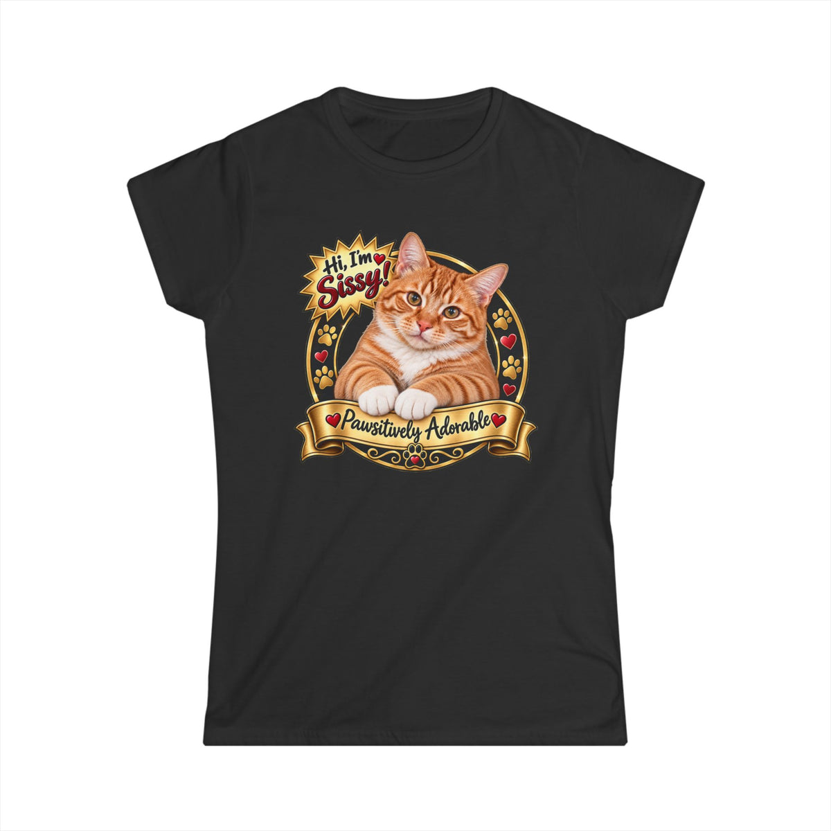 SatsandStripes.com Custom Fur Baby Women’s T-Shirt – Personalized Pet Photo Tee Cat Favorite Pets Black