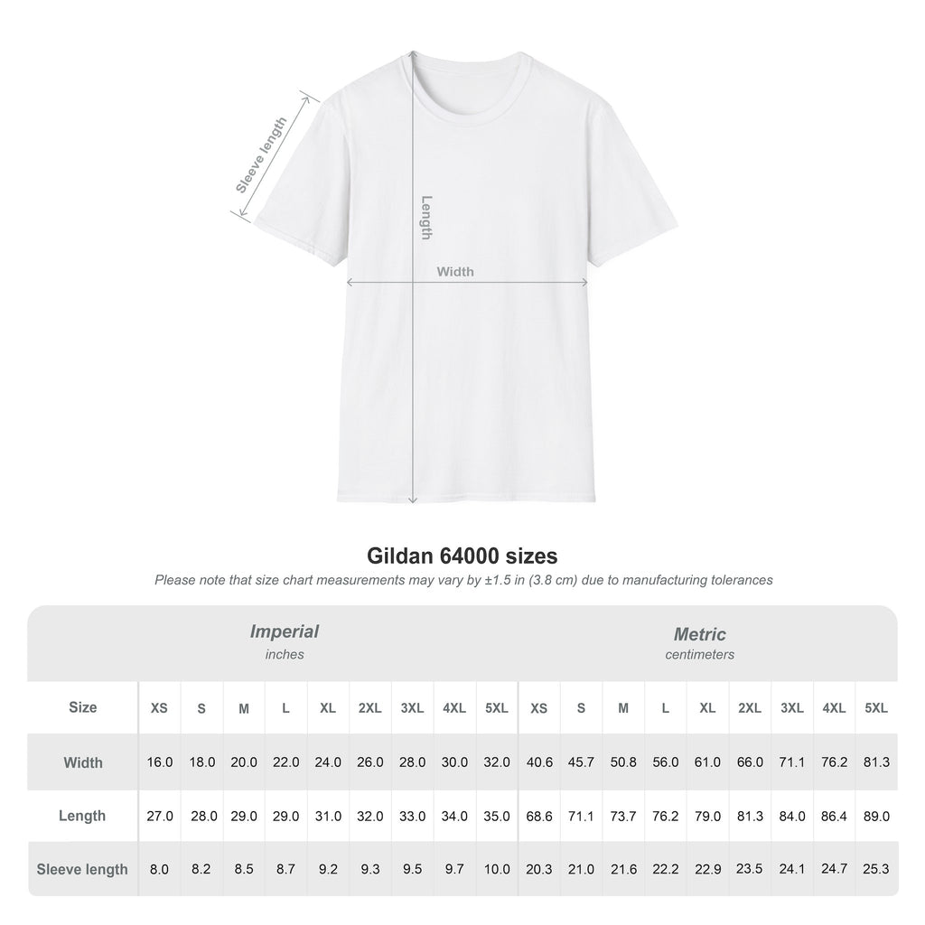 Sats and Stripes In Code We Trust Bitcoin Back Print T-Shirt Gildan 64000 Size Chart