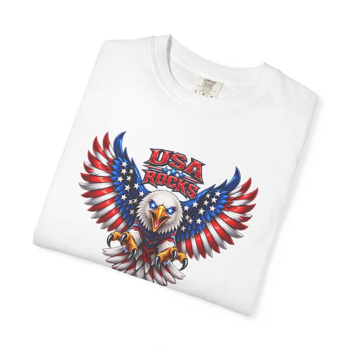 🇺🇸 USA ROCKS Garment-Dyed T-shirt– Born Free. Built Fierce. Patriotic Eagle Graphic Tee  colors - 100% cotton