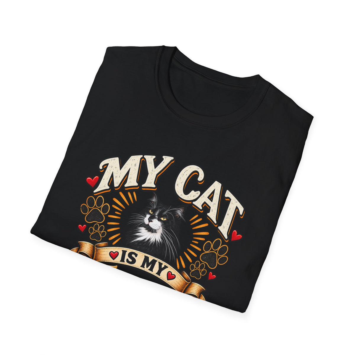 SatsandStripes.com My Cat Is My Favorite Person Personalized Softstyle® T-Shirt – Custom Pet Photo Cat Lover Shirt Black Folded