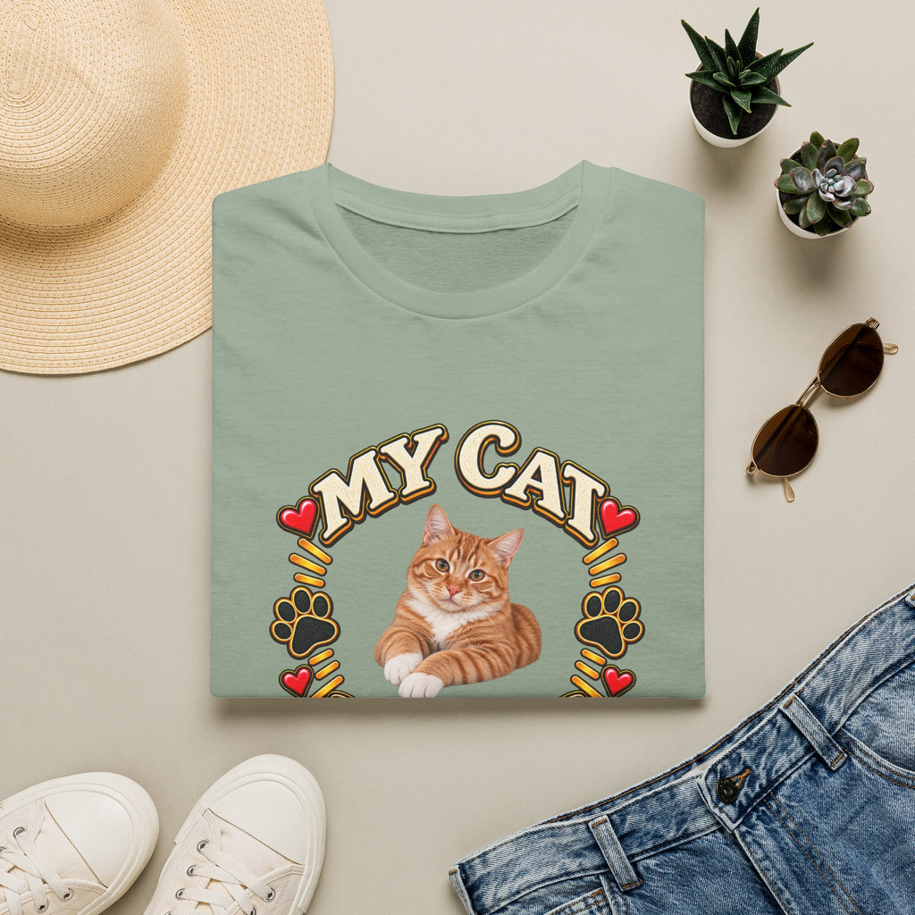 SatsandStripes.com My Cat Personalized Softstyle® T-Shirt – Custom Pet Photo Cat Lover Shirt Sage Folded