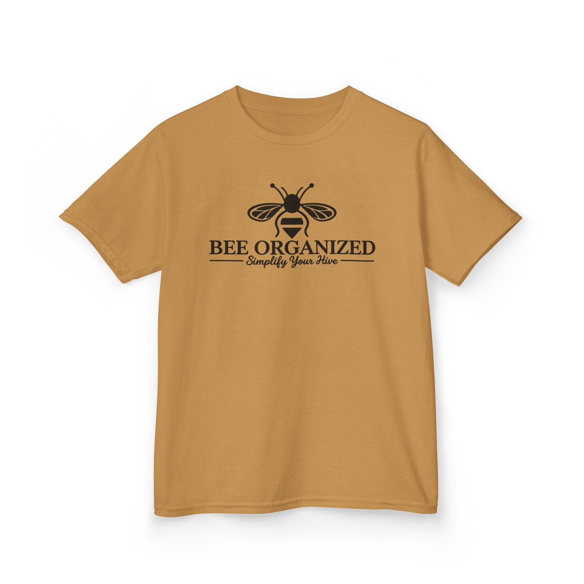 SatsandStripes.com Bee Organized® Youth T-Shirt – Simplify Your Hive Cute Bee Graphic Tee for Kids, Boys & Girls Gold
