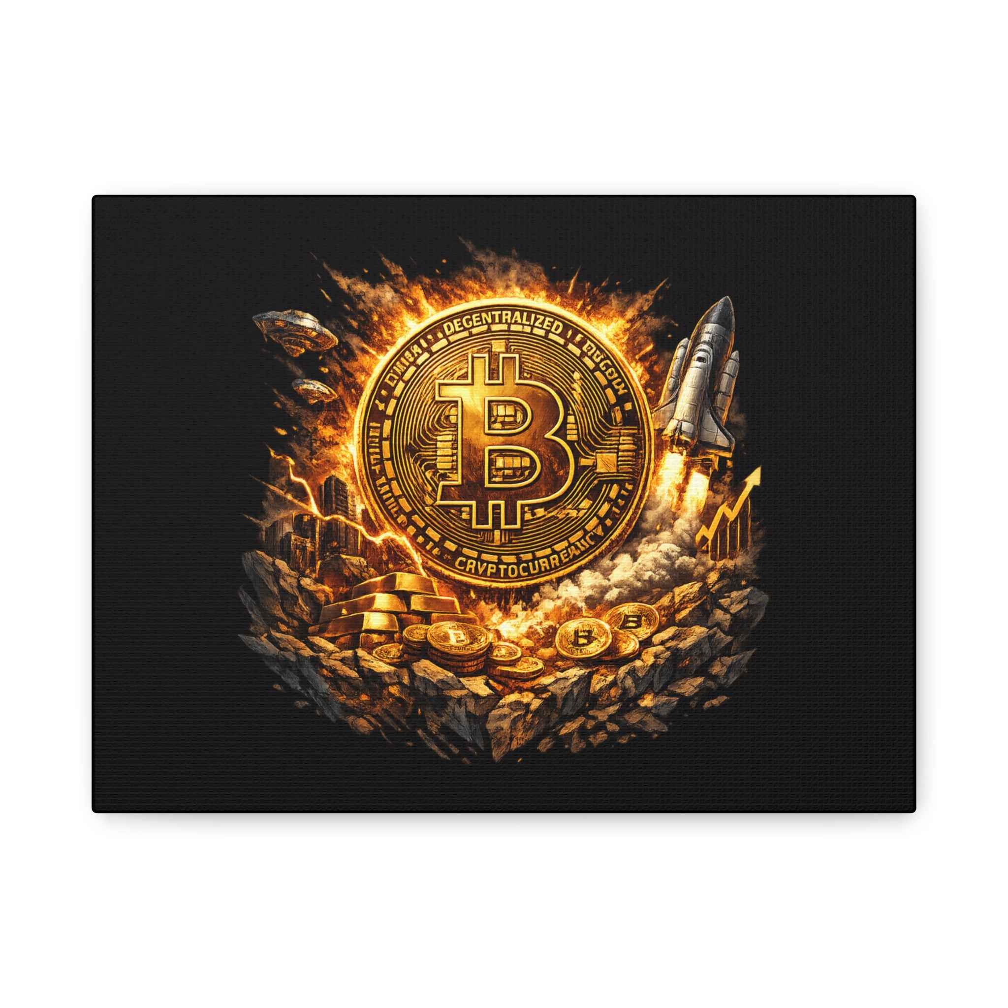 Bitcoin Rocket Artwork Canvas Stretched Matte Crypto Wall Art 12 x 9