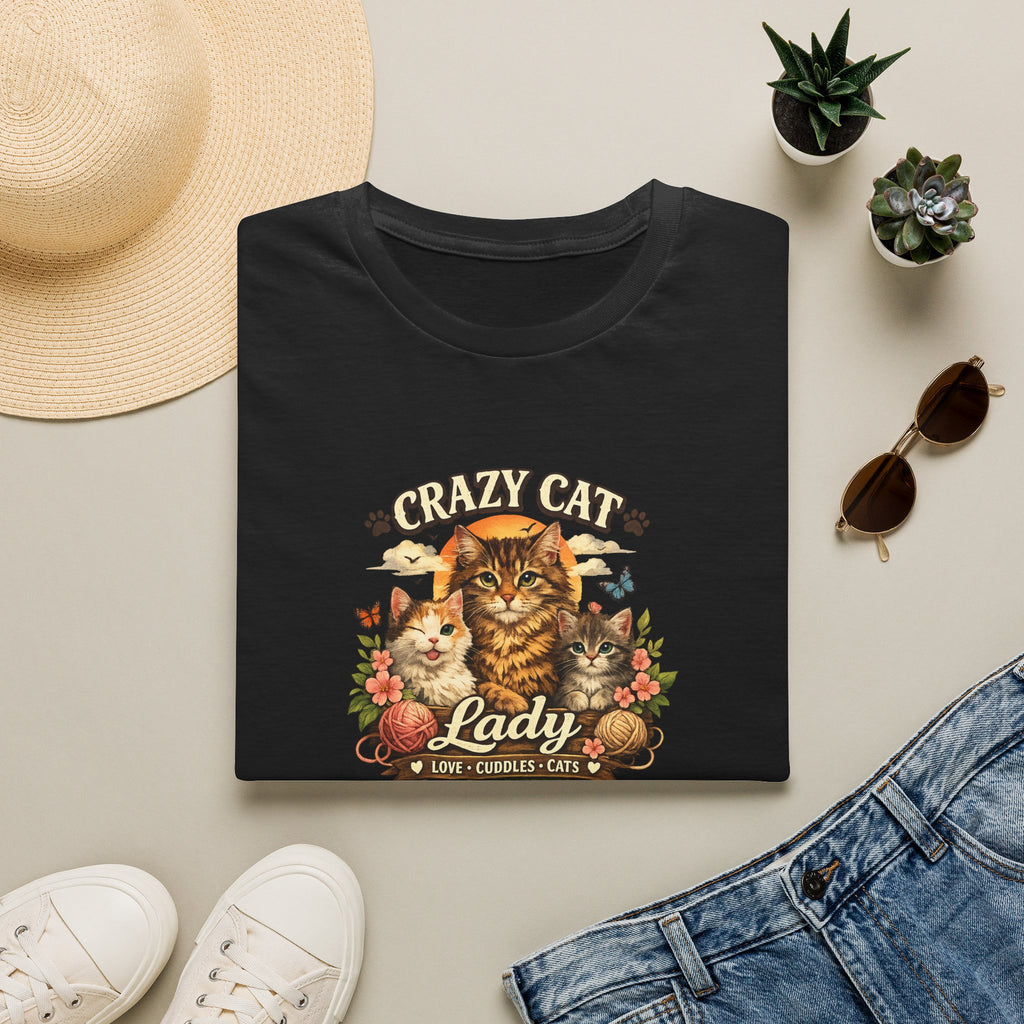 SatsandStripes.com Crazy Cat Lady T-Shirt Funny Cat Lover Shirt Cat Mom Tee Cute Cat Graphic Shirt Gift for Cat Lovers Black Folded