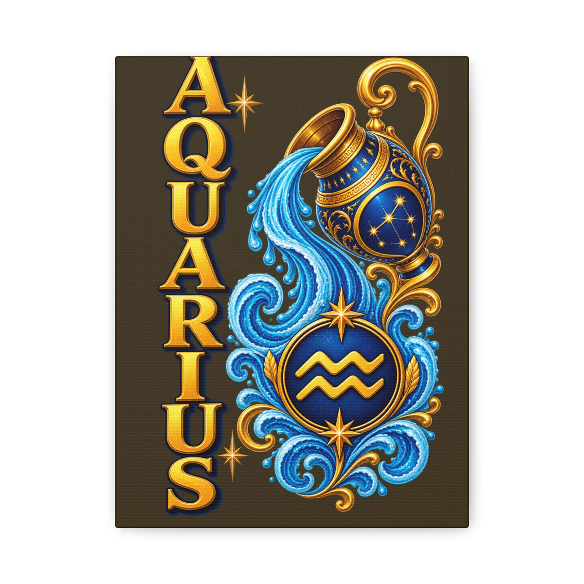 SatsandStripes.com Aquarius Zodiac Canvas Wall Art – 9" x 12" Water Bearer Astrology Décor & Birthday Gift