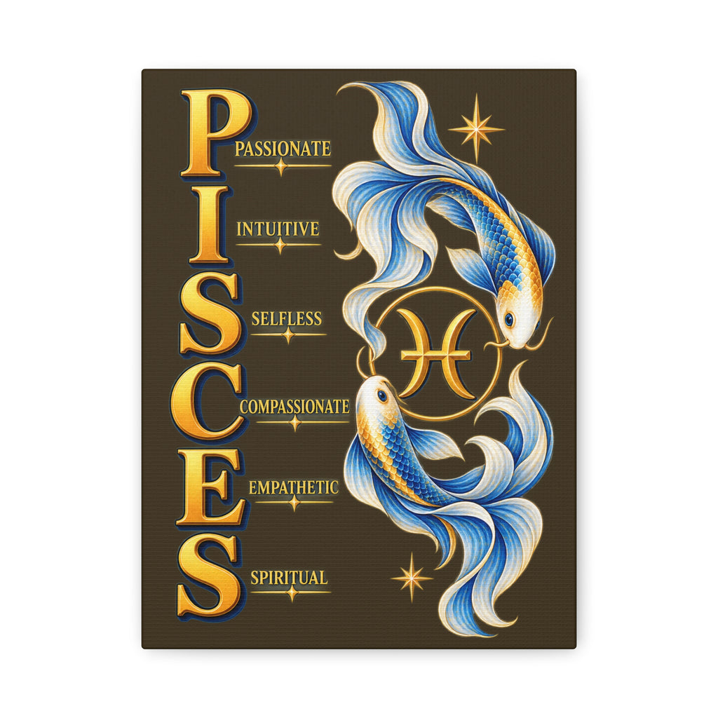 SatsandStripes.com Pisces Zodiac Canvas Wall Art – 9" x 12" Elegant Fish Astrology Décor & Birthday Gift