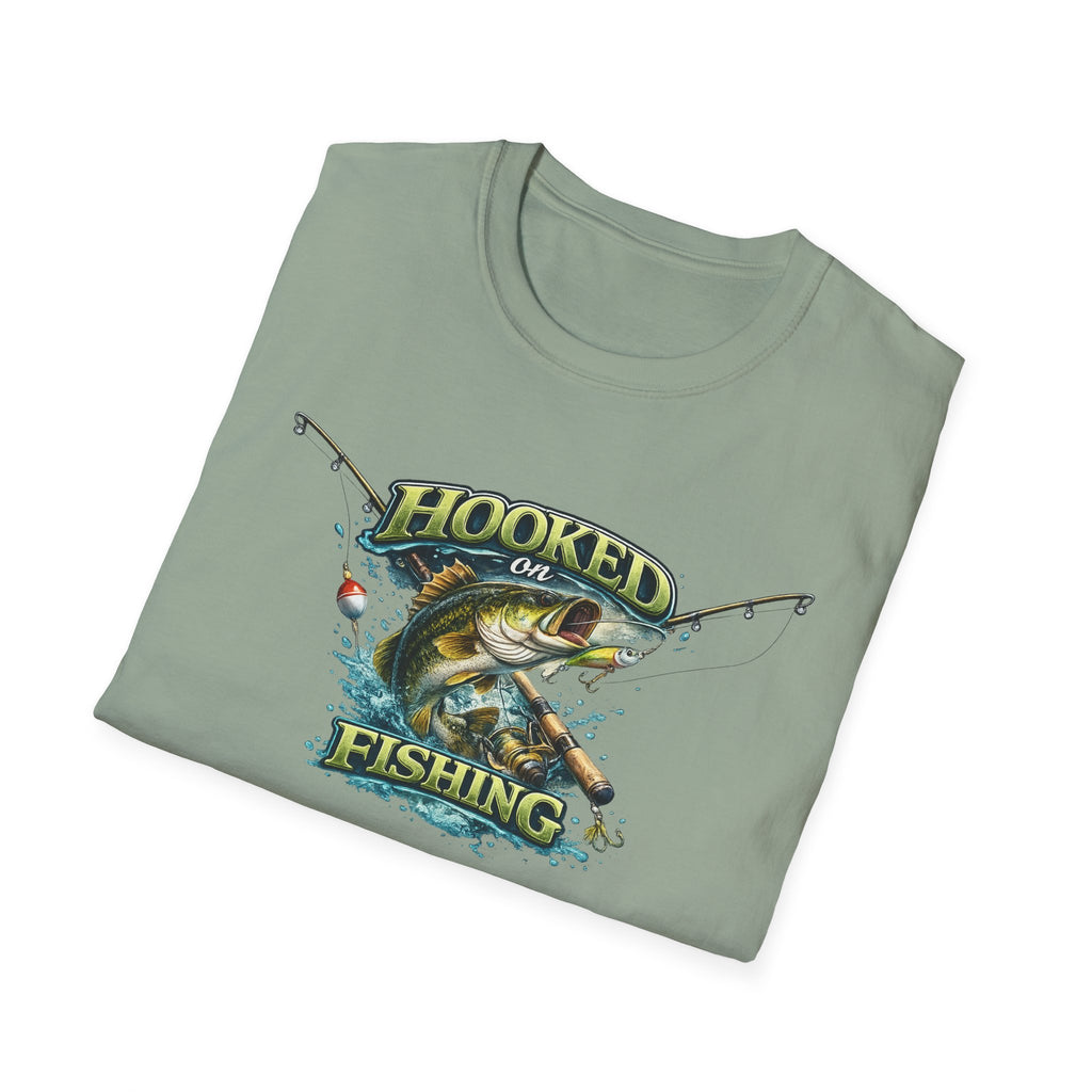Hooked on Fishing T-Shirt Bass Fishing Graphic Tee for Anglers 8 colors 100% cotton