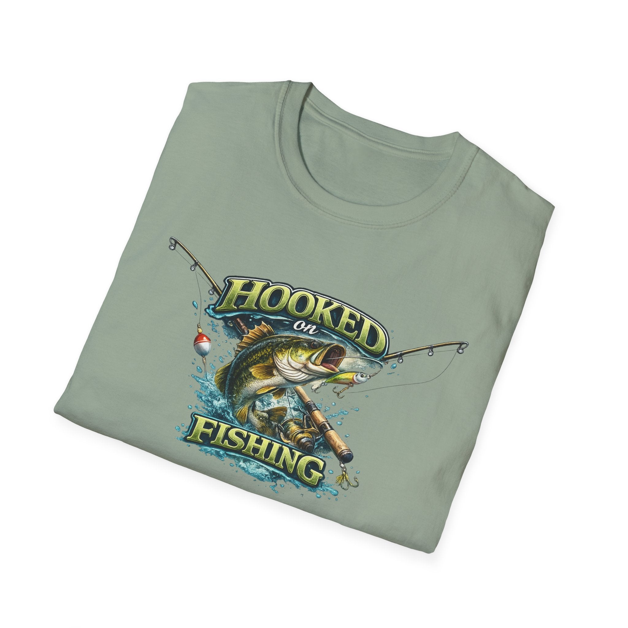 Hooked on Fishing T-Shirt Bass Fishing Graphic Tee for Anglers 8 colors 100% cotton