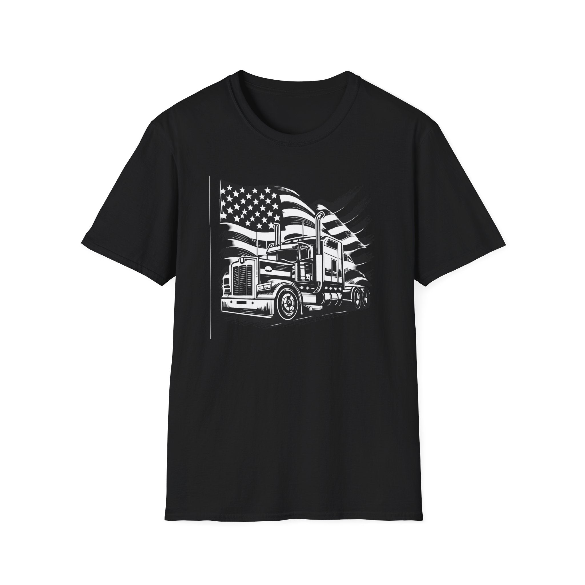 Amerikanischer Trucker Stolz T-Shirt Patriotischer Sattelzug Grafik T-Shirt für LKW-Fahrer USA Flagge Big Rig Shirt 5 Farben 100% Baumwolle