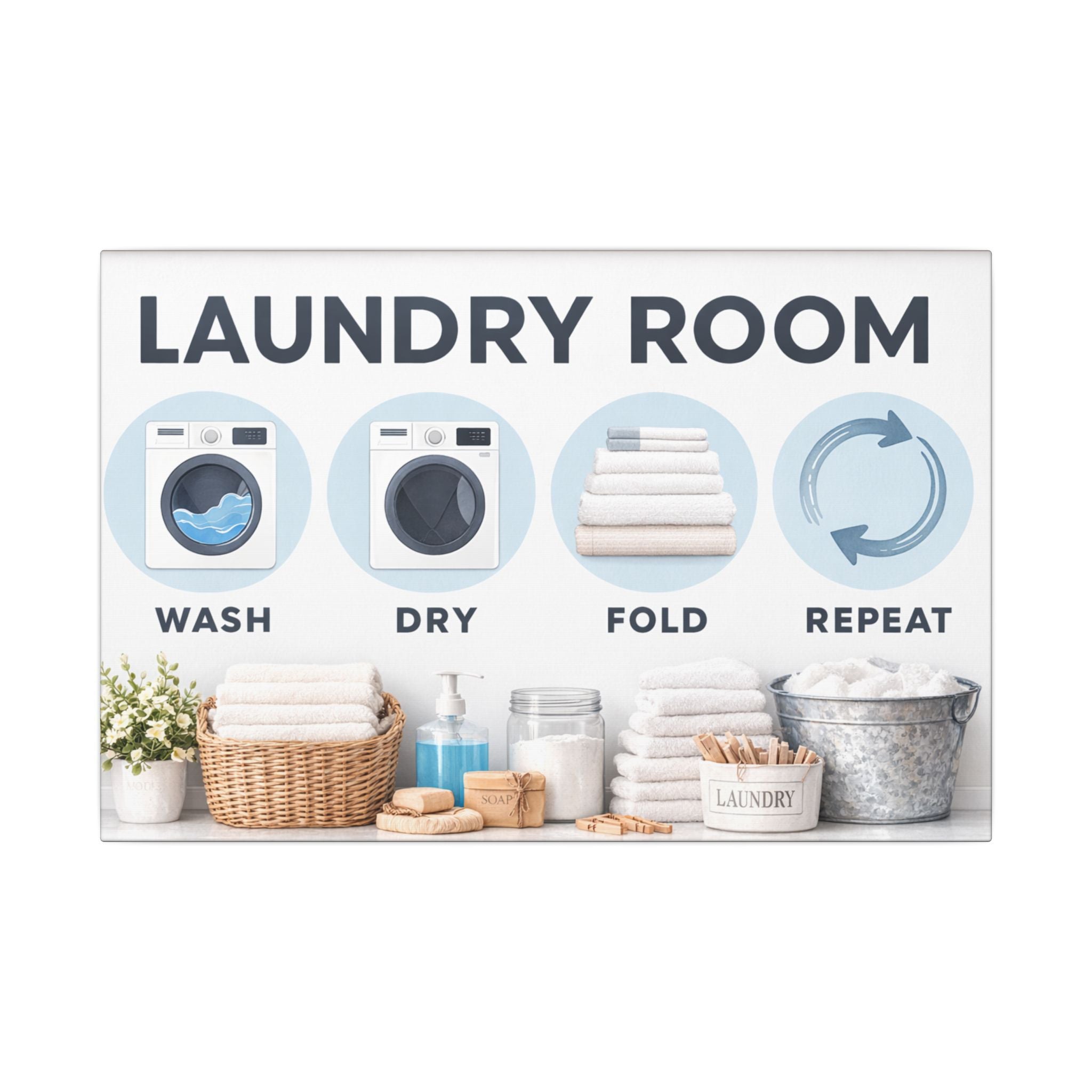 Modern Laundry Room Wall Art Canvas Wash Dry Fold Repeat Laundry Sign Minimalist Laundry Room Decor 18 x 12