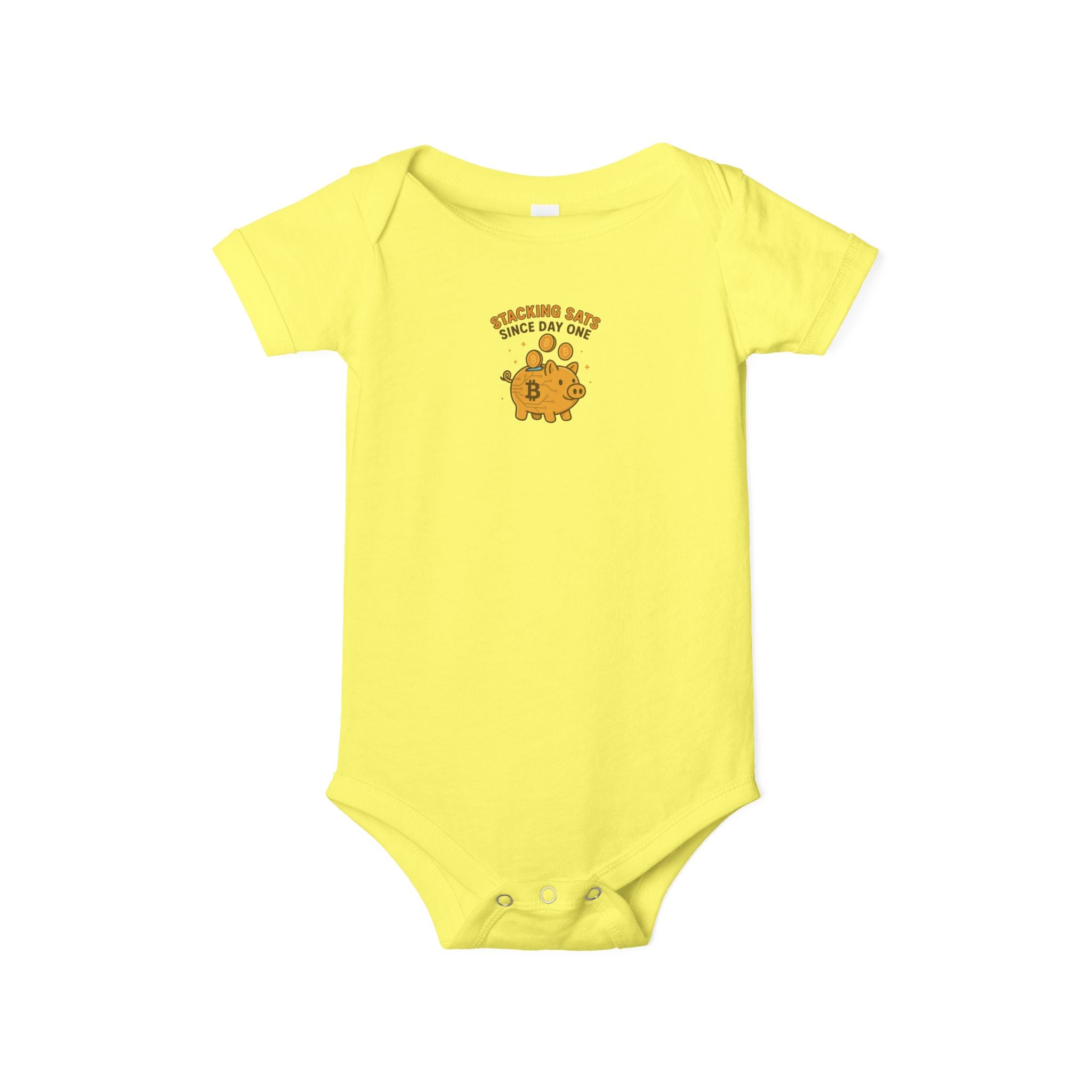 Bitcoin Baby Onesie Stacking Sats Since Day One Cute Crypto Piggy Bank Bodysuit 6 colors 100% cotton