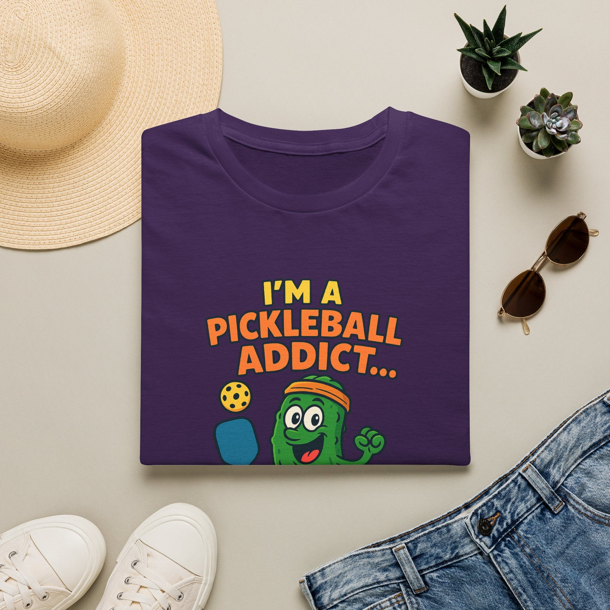 Sats and Stripes I'm a Pickleball Addict and I'm not Even Trying to Recover T-Shirt Purple Folded