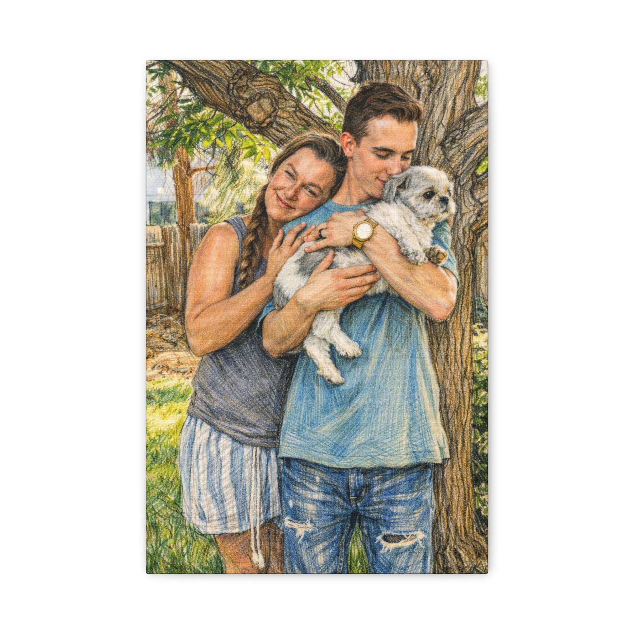 SatsandStripes.com Custom Mother Son Dog Portrait Colored Sketch Family Pet Painting Personalized Memorial or Gift Art Print 12 x 18