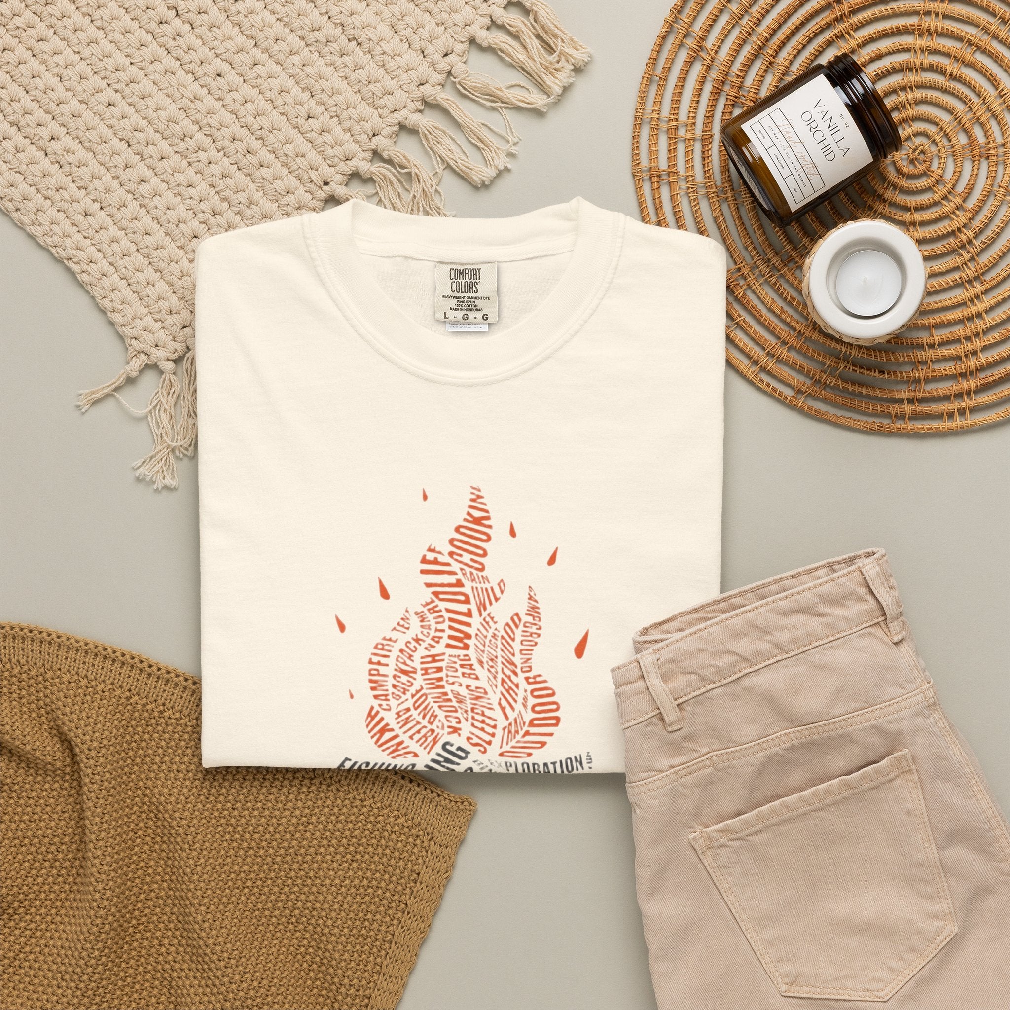 Campfire Typography T-shirt Camping Bonfire Graphic Tee 2 colors 100% cotton