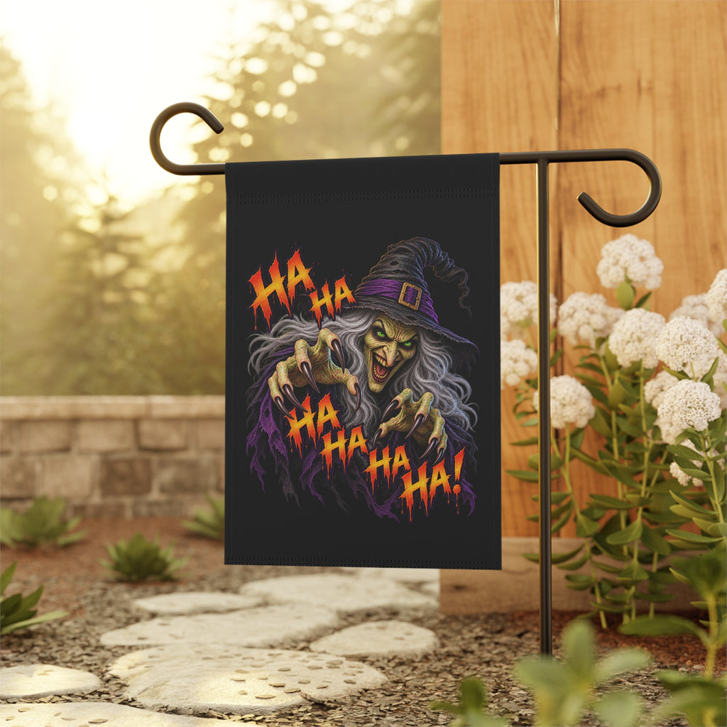 Satsatripes.com Scary Witch Halloween 12 x 18 Garden Flag Evil Laugh “Ha Ha Ha” Double-Sided Yard Decor