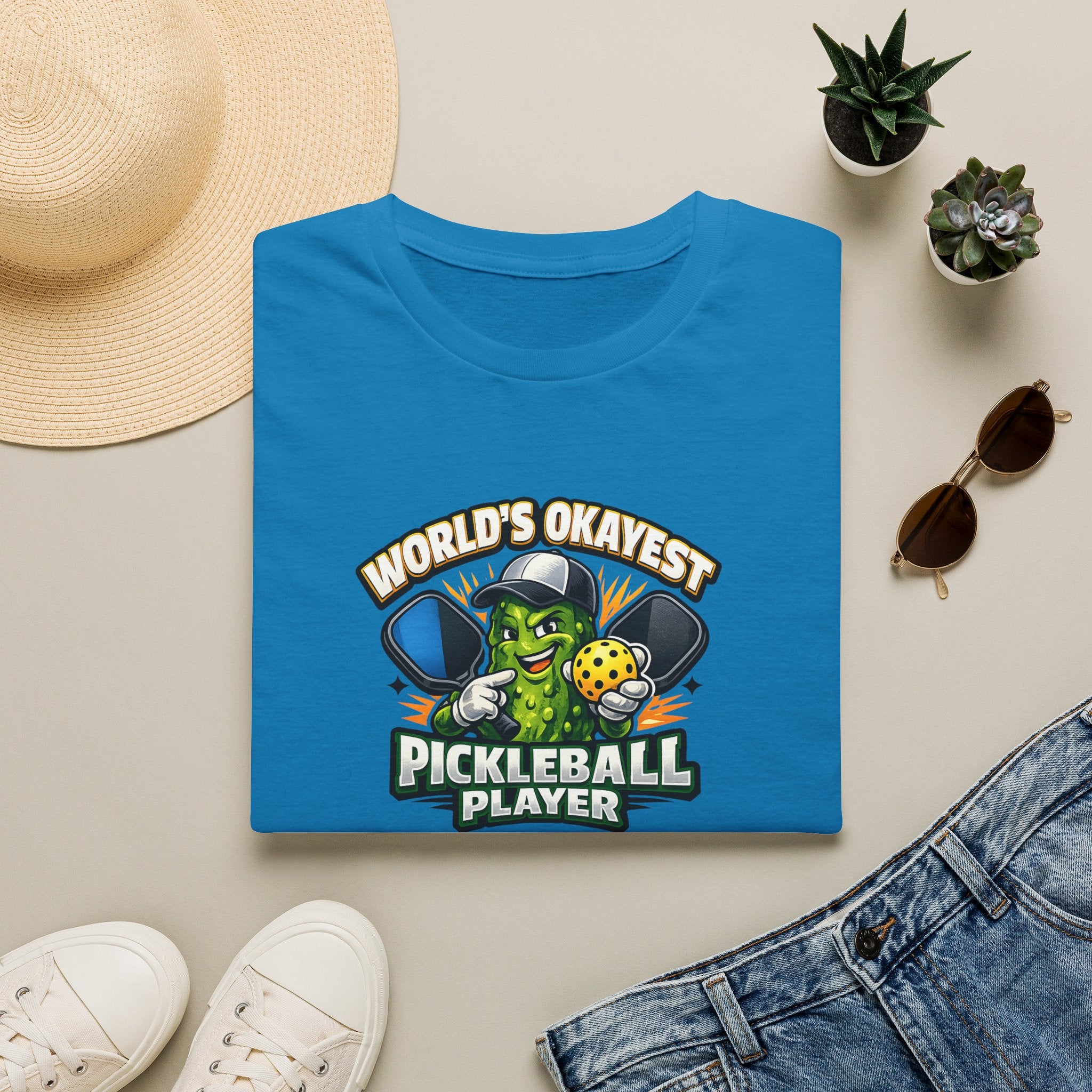 World’s Okayest Pickleball Player T-Shirt – Funny Pickleball Graphic Tee 5 colors 100% cotton