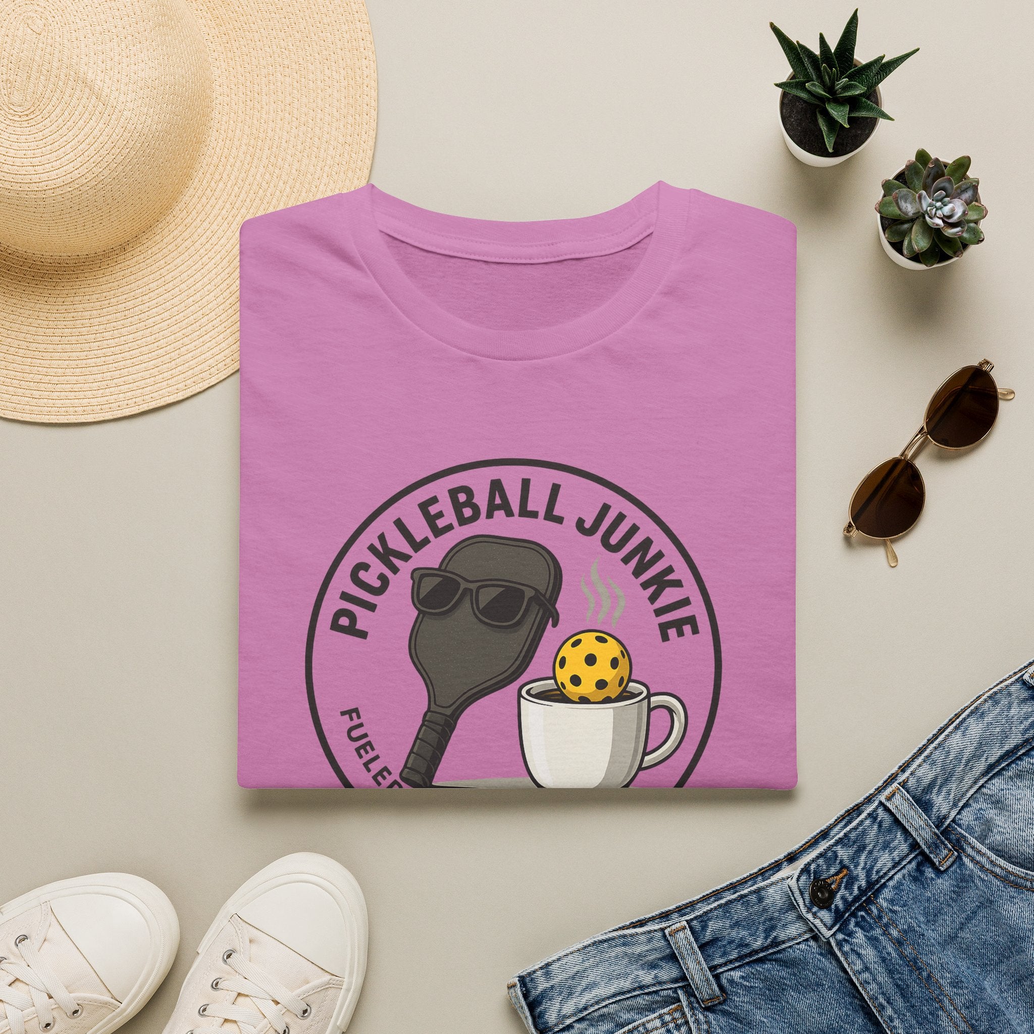 Sats and Stripes Pickleball Junkie Tee Fueled by Coffee & Dinks Purple Folded