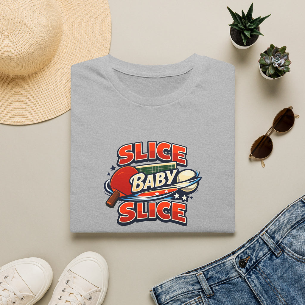 Sats and Stripes Slice Baby Slice Table Tennis T-Shirt Ping Pong Graphic Tee Grey Folded