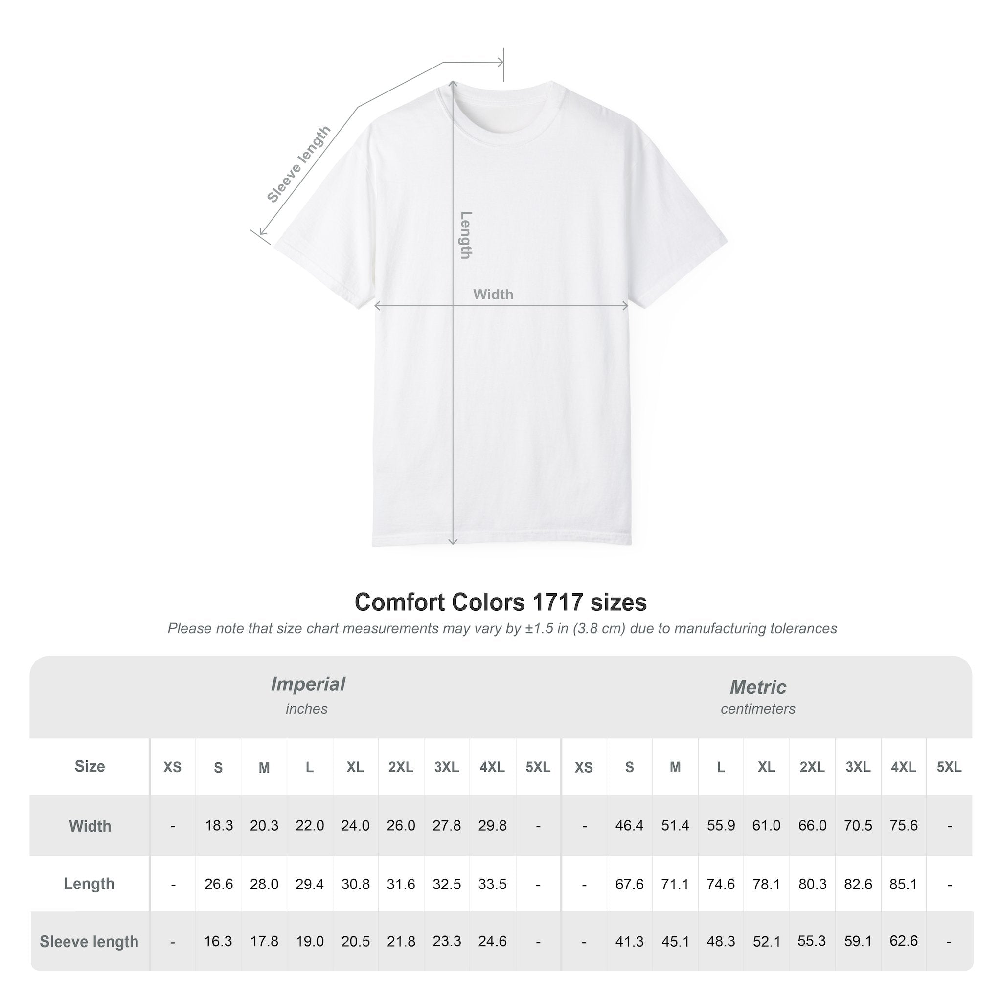 Sats and Stripes Comfort Colors 1717 Size Chart