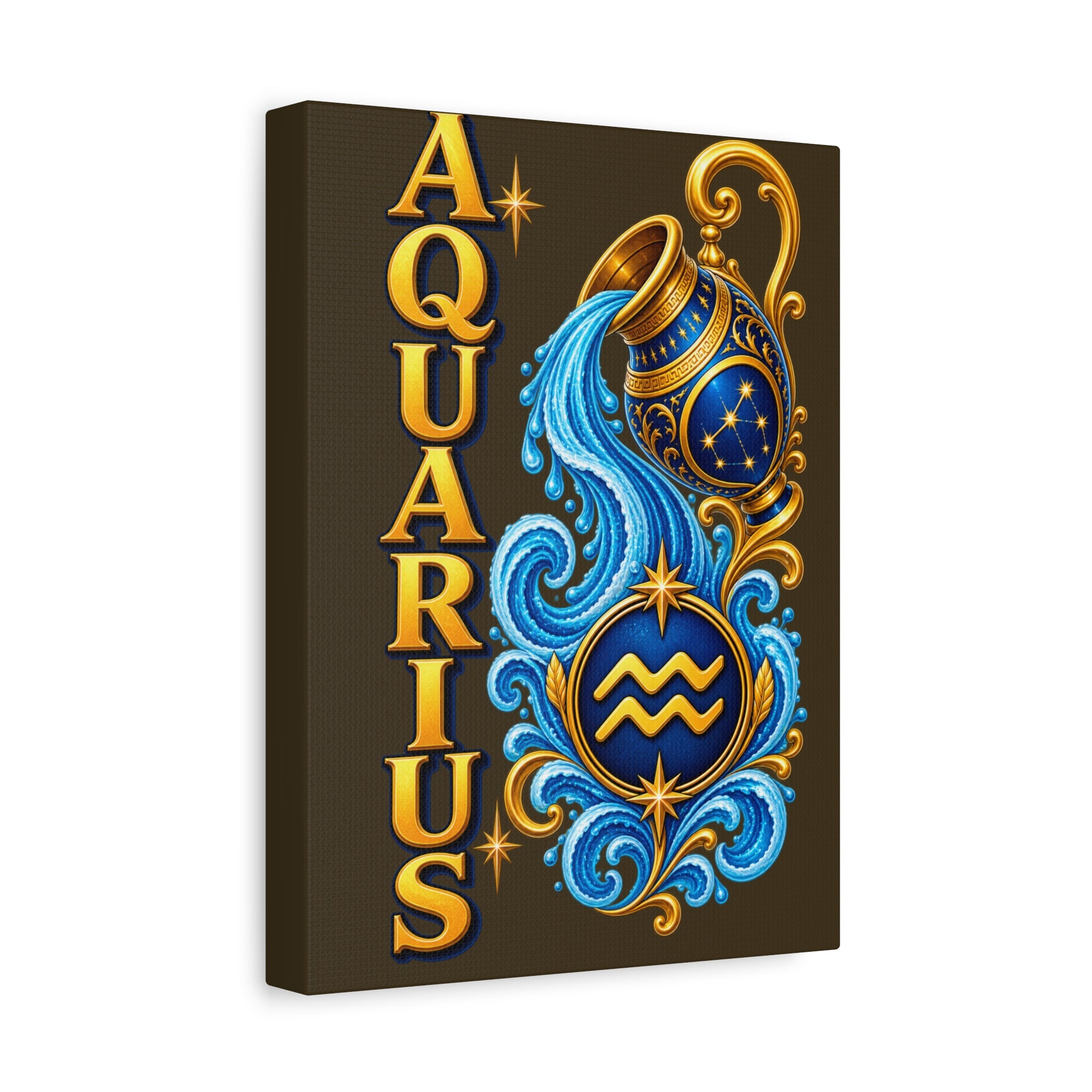 SatsandStripes.com Aquarius Zodiac Canvas Wall Art – 9" x 12" Water Bearer Astrology Décor & Birthday Gift
