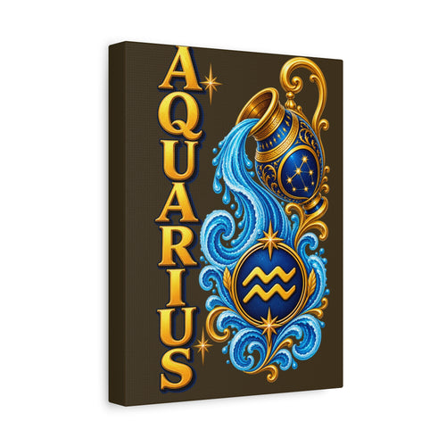 SatsandStripes.com Aquarius Zodiac Canvas Wall Art – 9" x 12" Water Bearer Astrology Décor & Birthday Gift