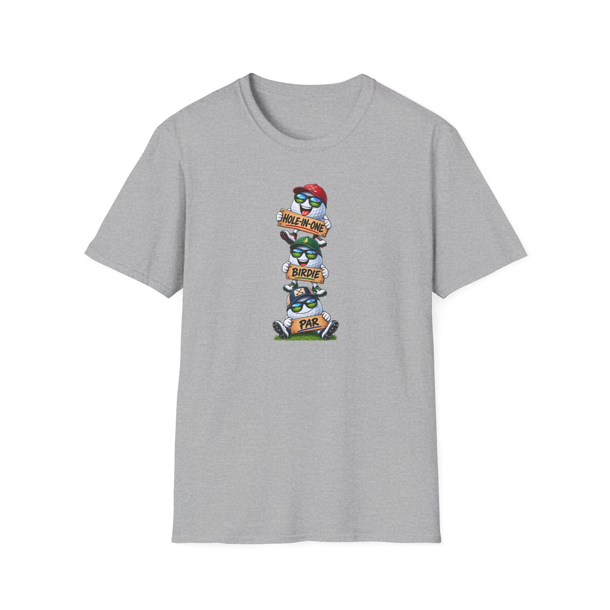 Satsandtripes.com Hole-In-One, Birdie & Par Golf Shirt – Three Balls, One Game, Zero Guarantees Grey