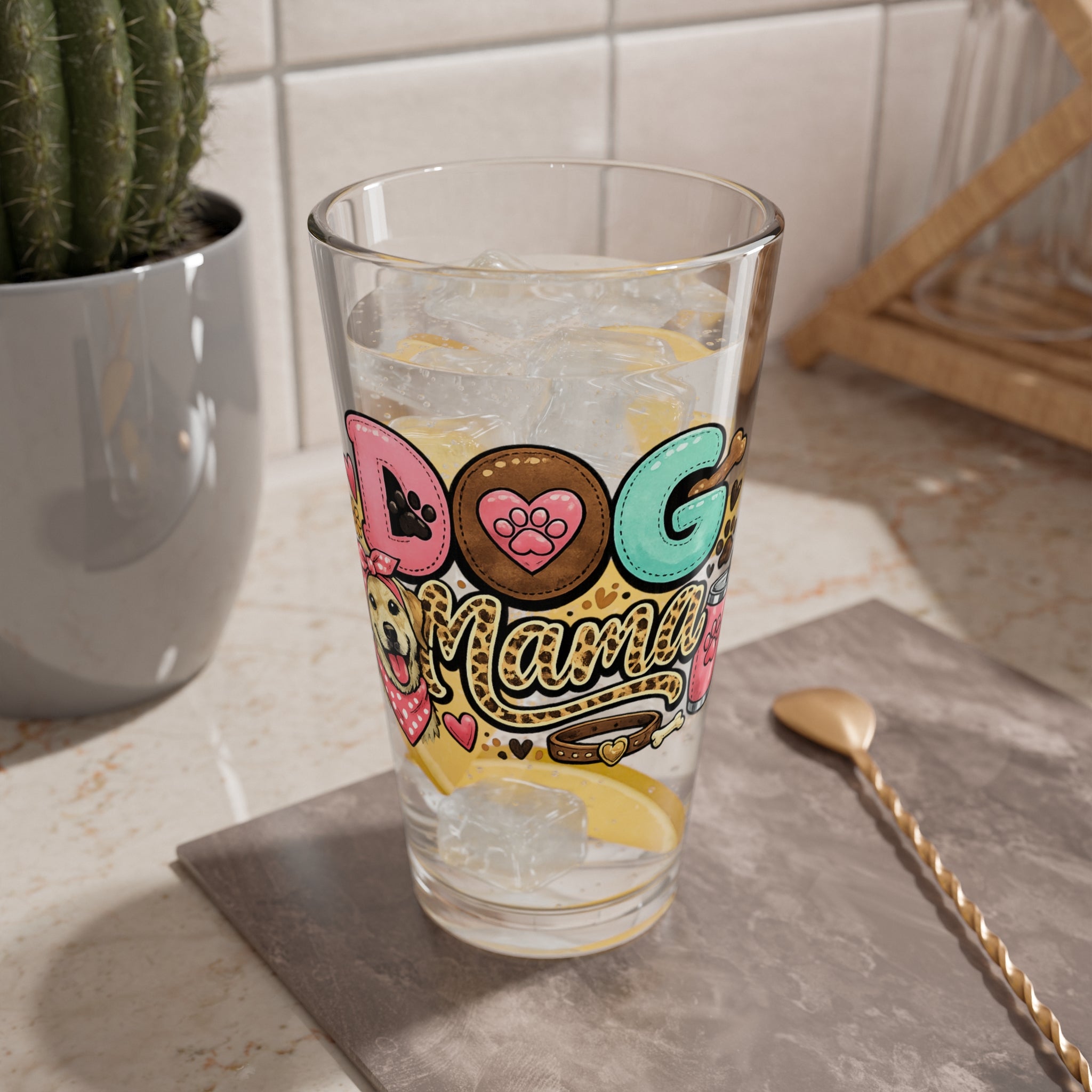 Dog Mama Pint Glass Cute Dog Lover Beer Glass Gift for Dog Moms Fun Pet Lover Drinkware 16 oz