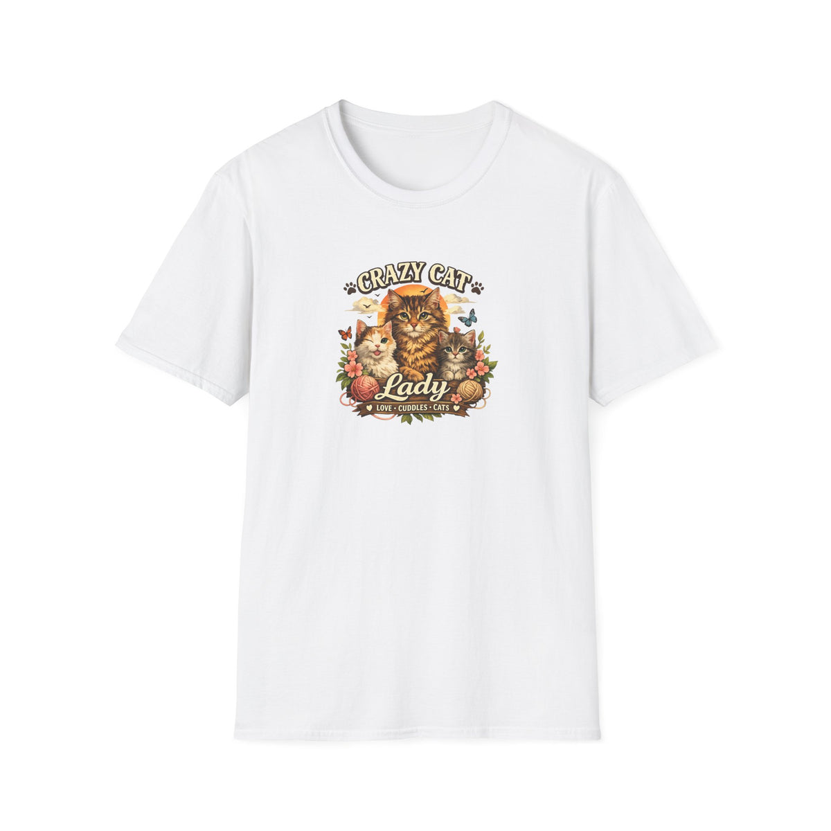 SatsandStripes.com Crazy Cat Lady T-Shirt Funny Cat Lover Shirt Cat Mom Tee Cute Cat Graphic Shirt Gift for Cat Lovers White