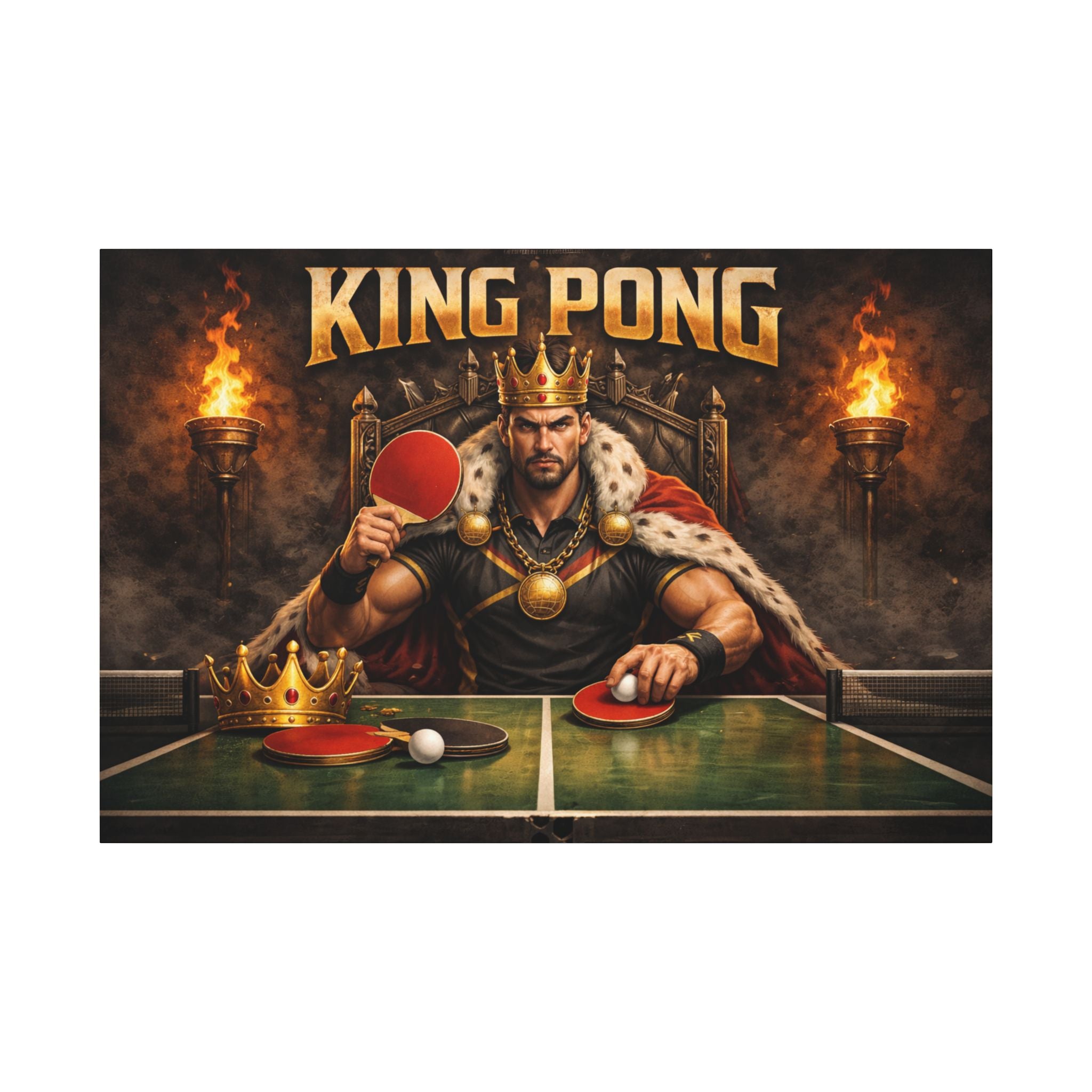 King Pong Table Tennis Canvas Print Stretched Canvas Wall Art Game Room Decor Ping Pong Wall Art 60 x 40