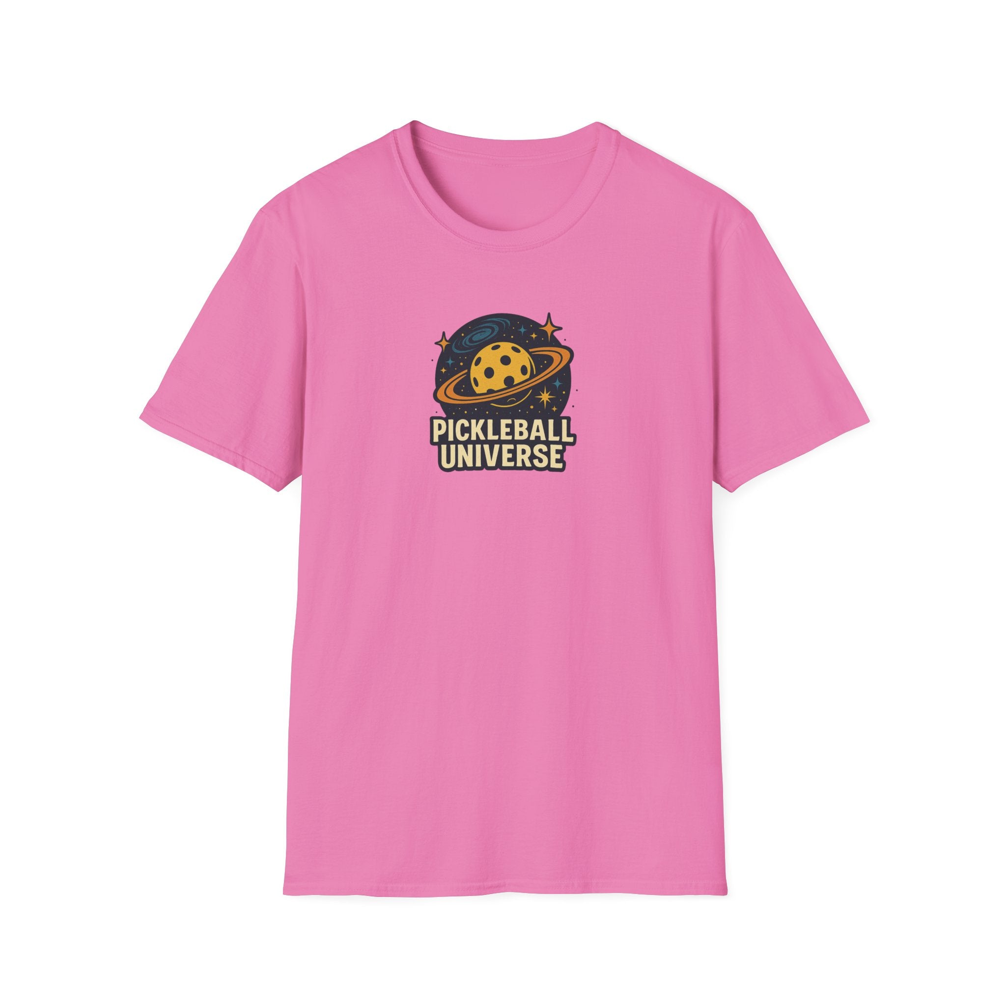 Sats and Stripes Pickleball Universe T-Shirt Fun Space Pickleball Graphic Tee Pink