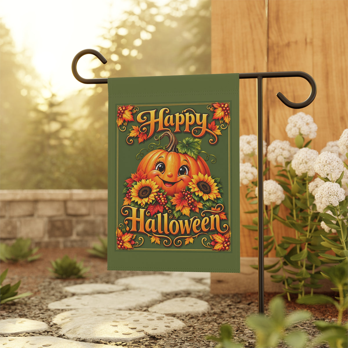 SatsandStripes.com Happy Halloween Pumpkin Double-Sided Garden Flag 12 x 18 Fall Sunflower Yard Décor Flag