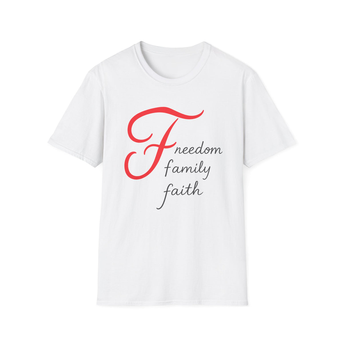 SatsandStripes.com Freedom Family Faith T-Shirt Inspirational Christian Tee White