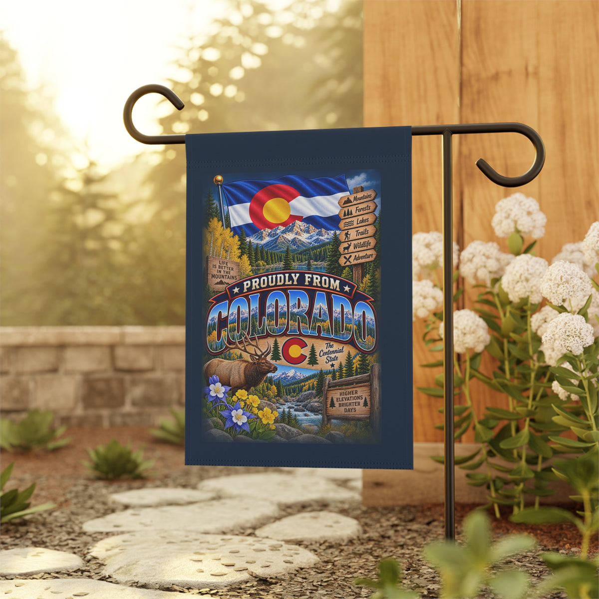 SatsandStripes.com Proudly From Colorado 12 x 18 Garden Flag – Rocky Mountains, Elk & Centennial State Yard Decor