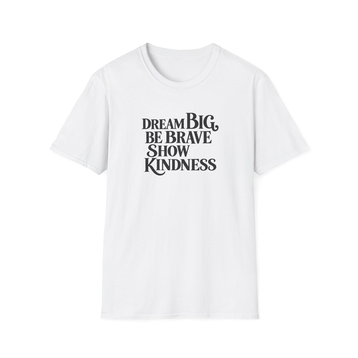 SatsandStripes.com Dream Big Be Brave Show Kindness Softstyle® T-Shirt Inspirational Positive Message Tee White