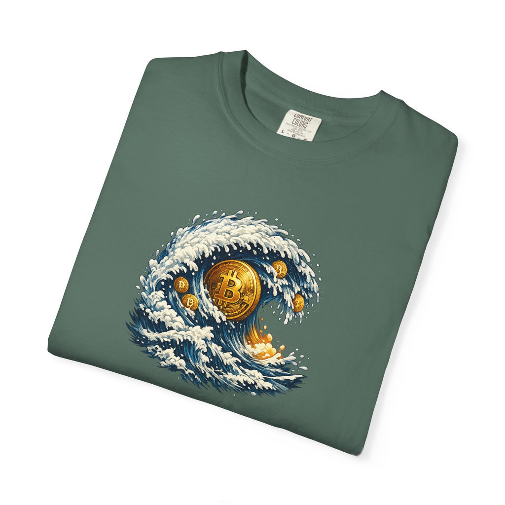 Bitcoin Tidal Wave T-Shirt Futuristic Crypto Graphic Tee Bitcoin Art Shirt Crypto Gift 12 colors 100% cotton