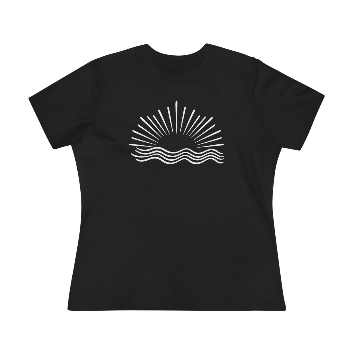 SatsandStripes.com Women’s Minimalist Sun & Waves T-Shirt – Relaxed Fit Cotton Beach Tee Black