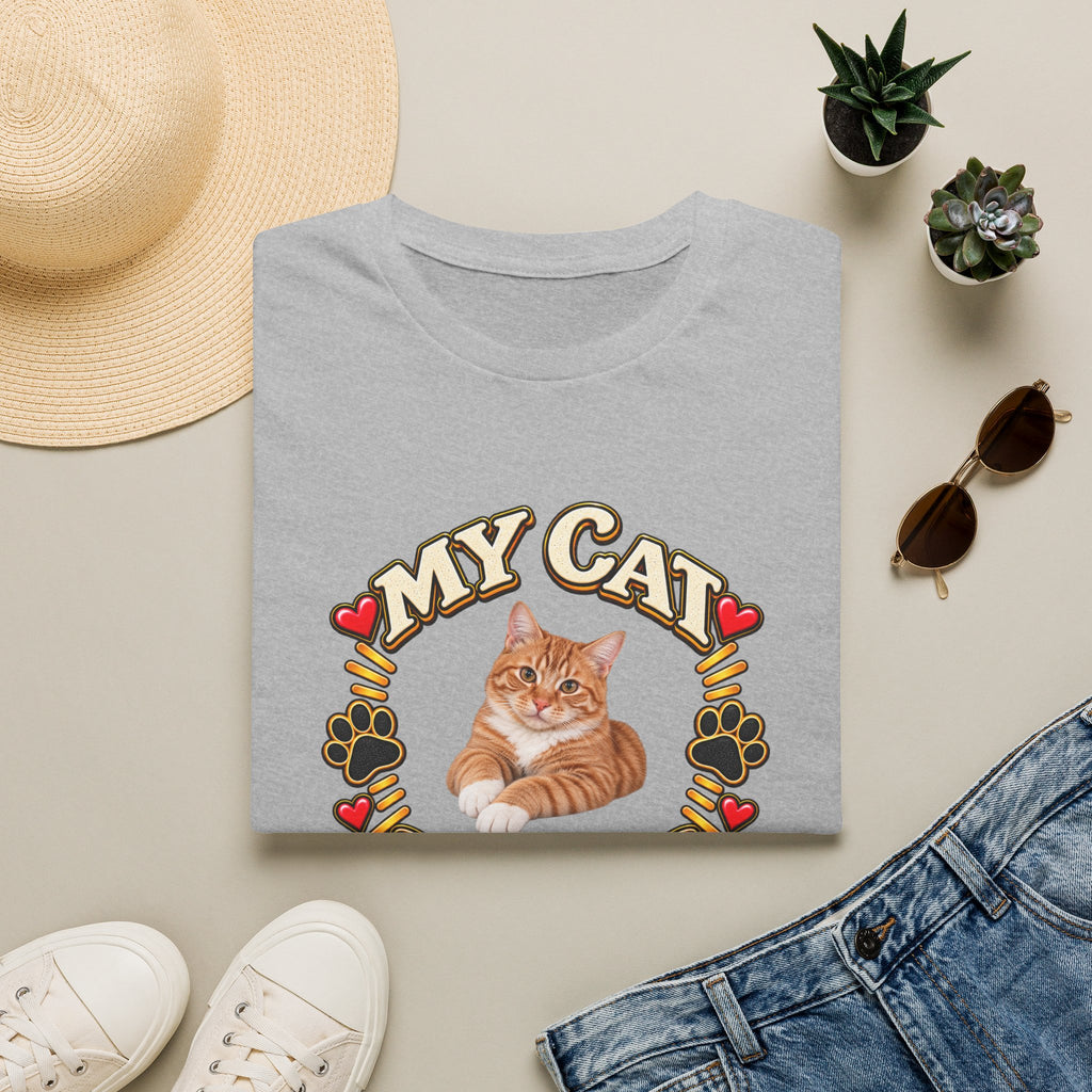 SatsandStripes.com My Cat Personalized Softstyle® T-Shirt – Custom Pet Photo Cat Lover Shirt Grey Folded