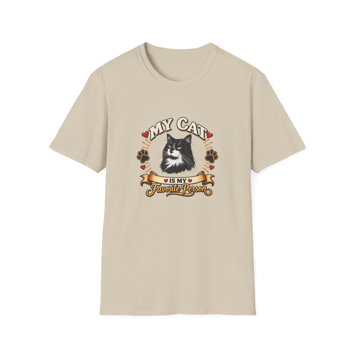 SatsandStripes.com My Cat Is My Favorite Person Personalized Softstyle® T-Shirt – Custom Pet Photo Cat Lover Shirt Version 2 Sand