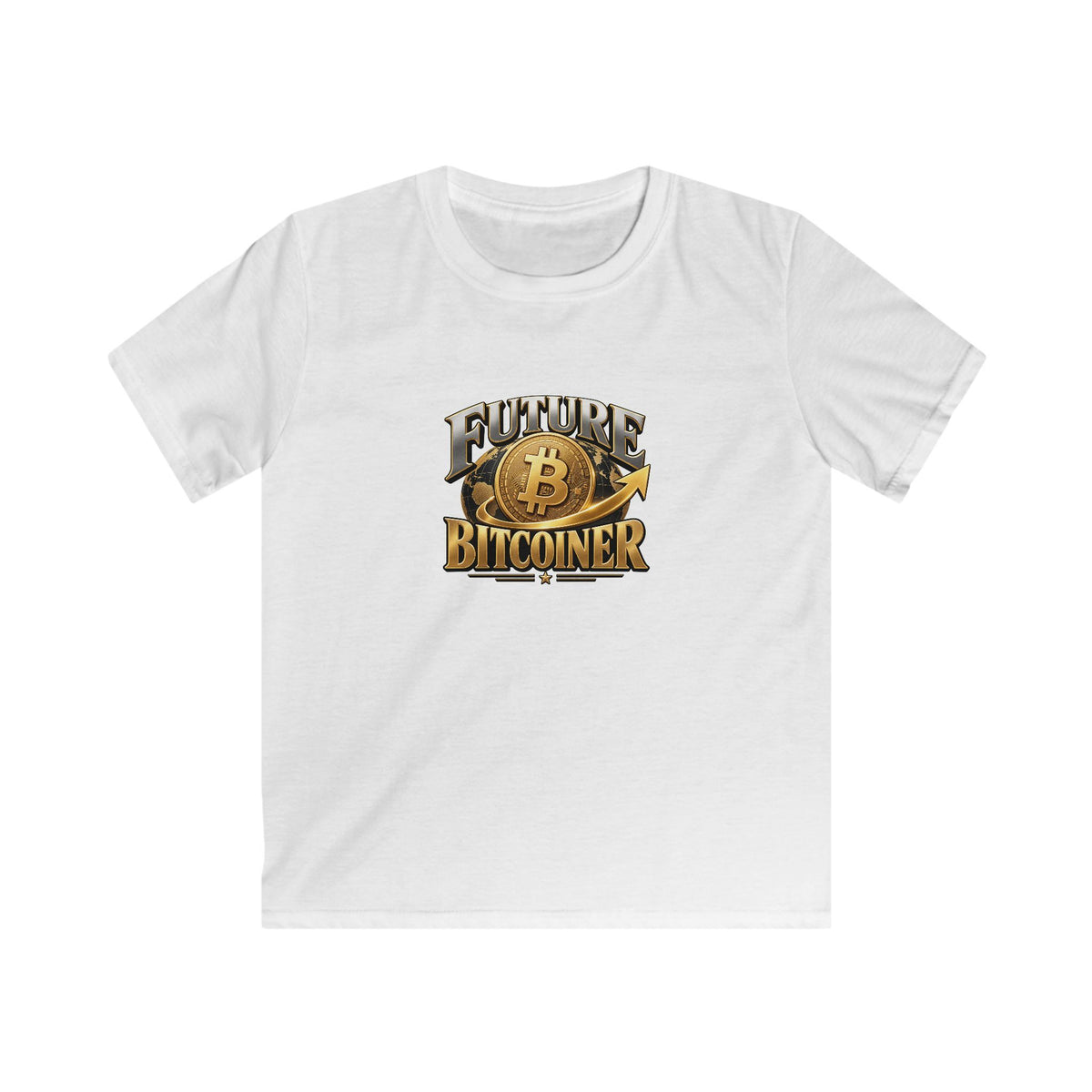 SatsandStripes.com Future Bitcoiner Youth SoftStyle T-Shirt – Bitcoin Kids Tee, Crypto Gift Shirt White