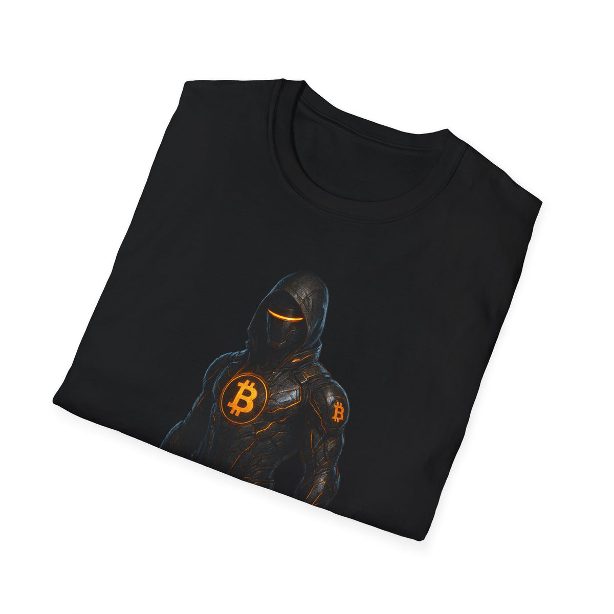 SatsandStripes.com Bitcoin Warrior Tee Armor Up with Bitcoin Power Black Folded