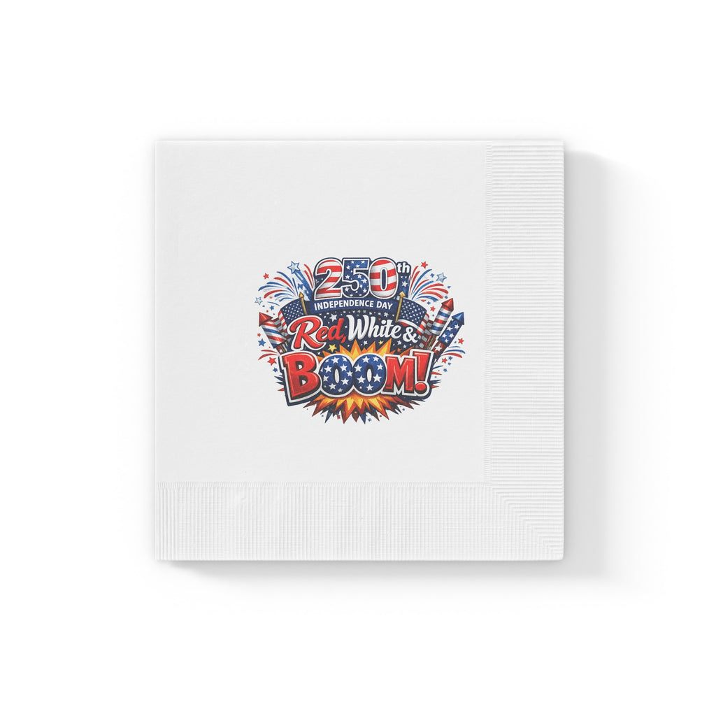 Red White & Boom Napkins USA 250th Anniversary Napkins 4th of July Patriotic Decor America 250 Celebration (50 or 100 Count) 2 sizes