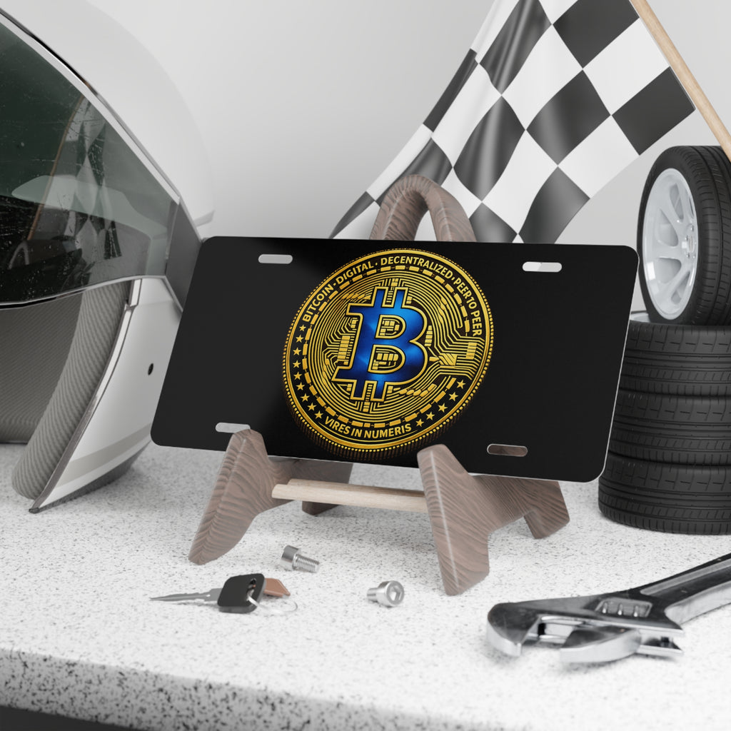 Blue and Gold Bitcoin Vanity Plate Aluminum Front License Plate