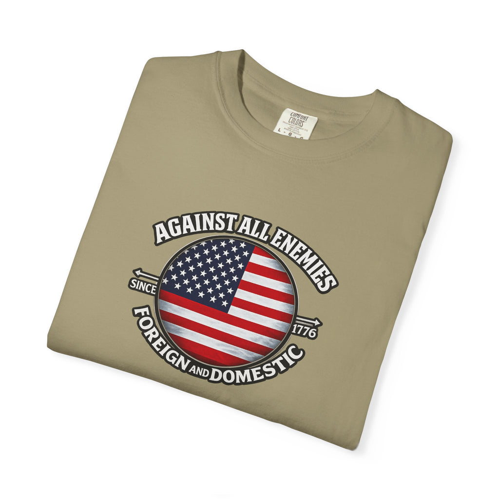 Against All Enemies Hemd Patriotisches Amerikanische Flagge T-Shirt 1776 USA Shirt Militär Veteran Patriot Geschenk 6 Farben 100% Baumwolle