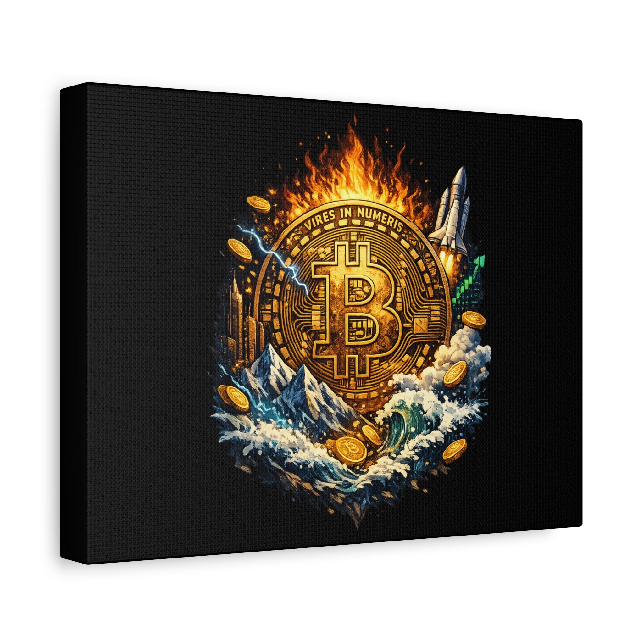 Bitcoin Fire & Ice Canvas Wall Art Epic Crypto Artwork BTC Investor Decor Cryptocurrency Wall Art 12 x 9