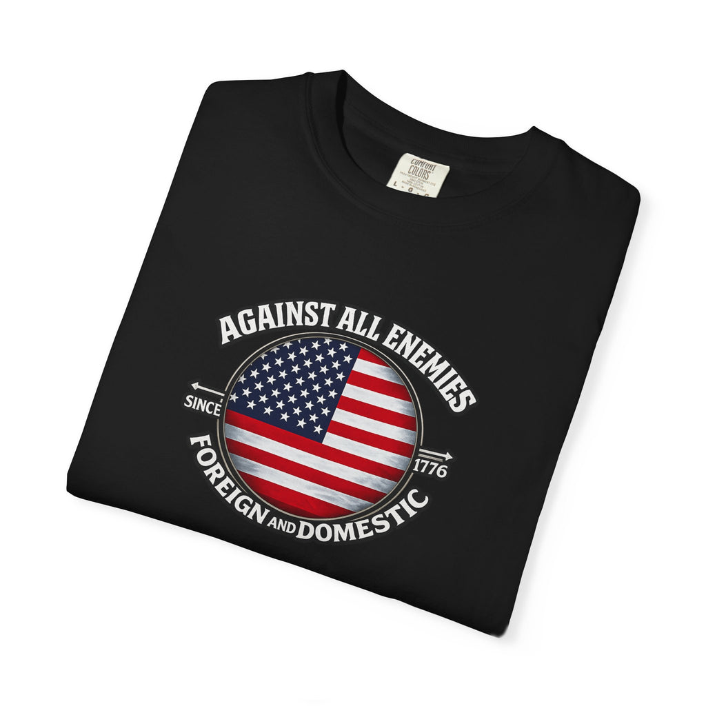 Against All Enemies Hemd Patriotisches Amerikanische Flagge T-Shirt 1776 USA Shirt Militär Veteran Patriot Geschenk 6 Farben 100% Baumwolle