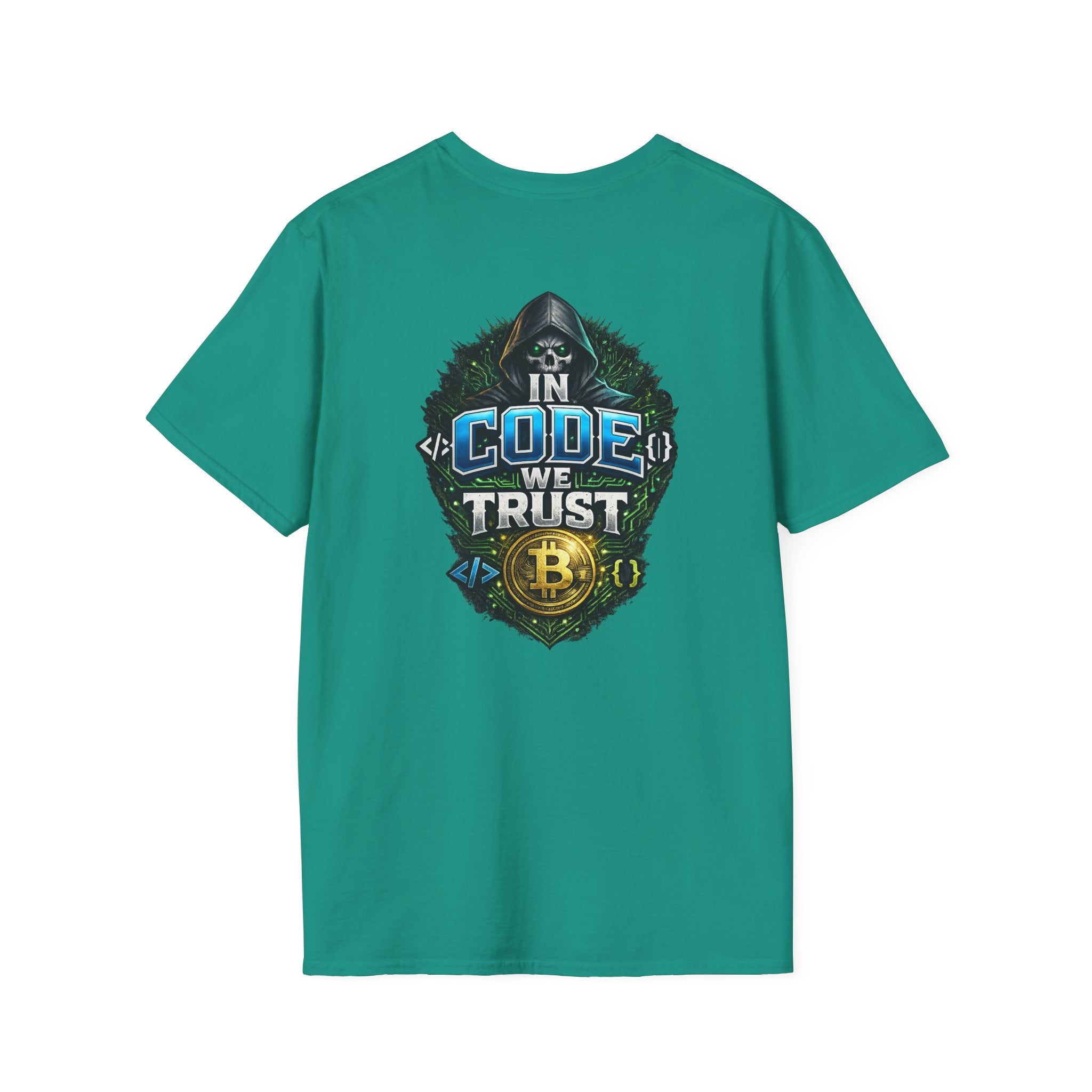 Sats and Stripes In Code We Trust Bitcoin Back Print T-Shirt Teal